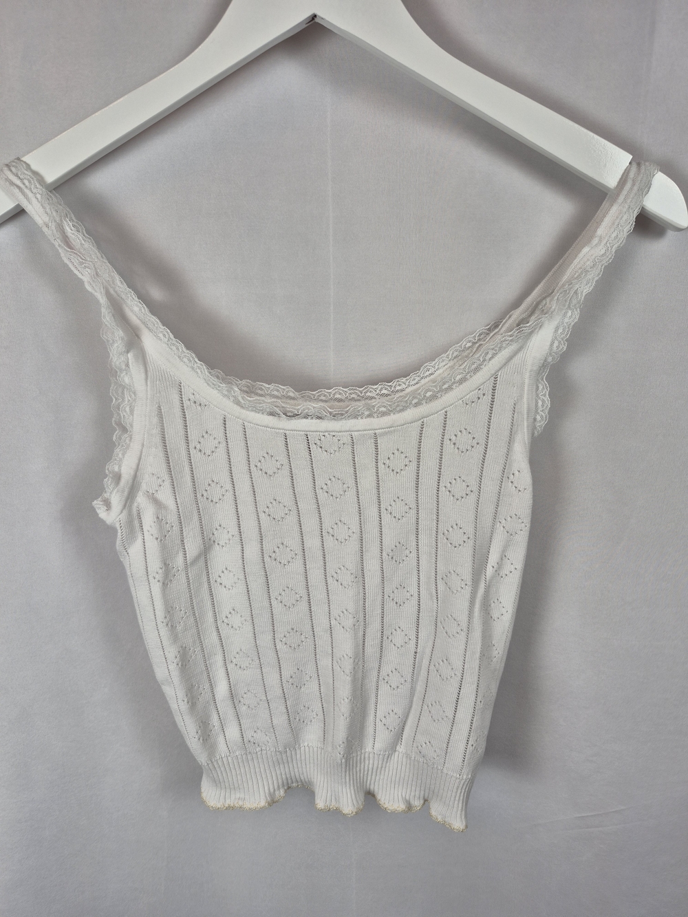 J. Crew Pointelle White Lace-Trim Knit Tank Top Size XS